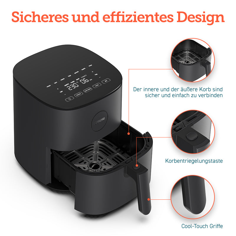 COSORI 4,7-Liter Heißluftfritteuse Dunkelgrau, Retail Exclusive