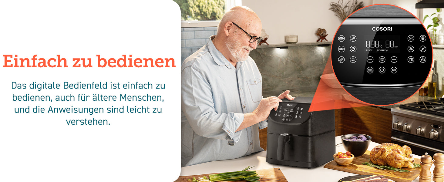 Einfach zu bedienen Das digitale Bedienfeld ist einfach zu bedienen, auch für ältere Menschen, und die Anweisungen sind leicht zu verstehen.