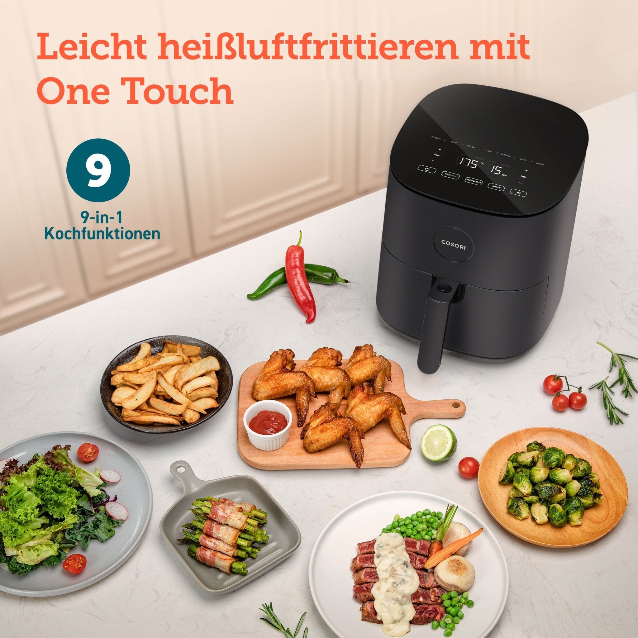 COSORI 4,7 - Liter Heißluftfritteuse Dunkelgrau - COSORI DE