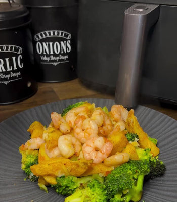 Knuspriges Ofen-Trio: Brokkoli, Garnelen & Kartoffel-Wedges - COSORI DE