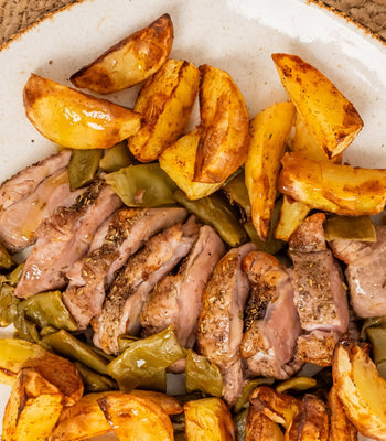 Schweinefilet mit Kartoffelecken und grünen Bohnen - COSORI DE