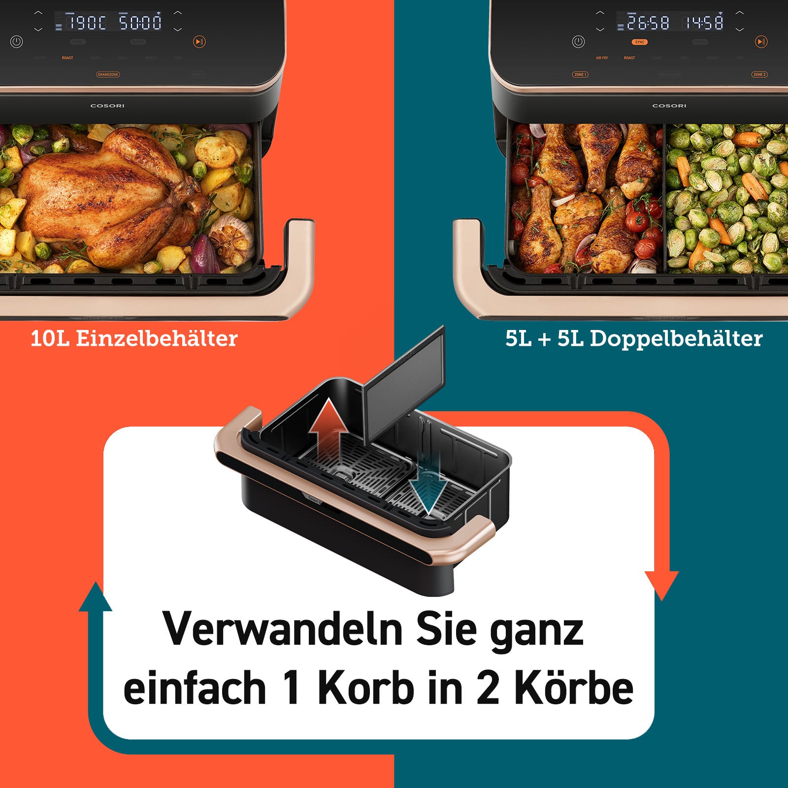 COSORI Dual Blaze Twinfry™ 10-Litre Heißluftfritteuse-Gold