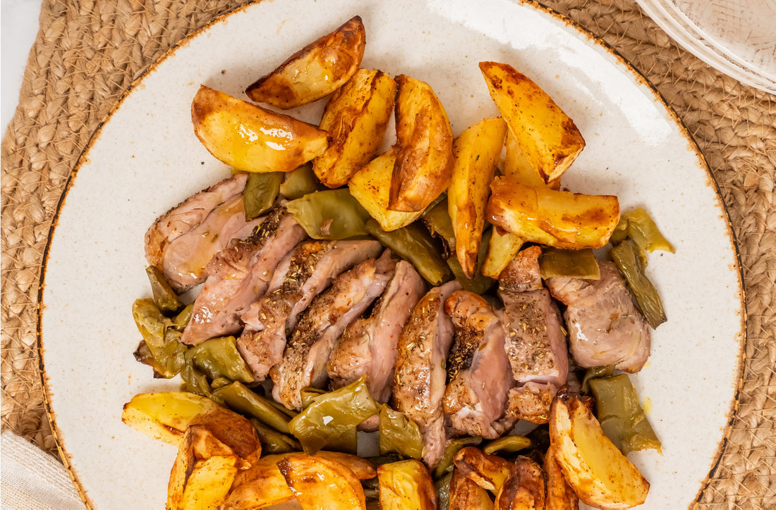 Schweinefilet mit Kartoffelecken und grünen Bohnen