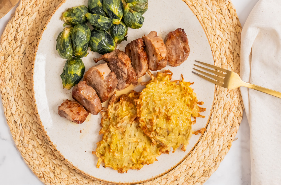 Schweinsmedaillons mit Kartoffelrösti und Rosenkohl