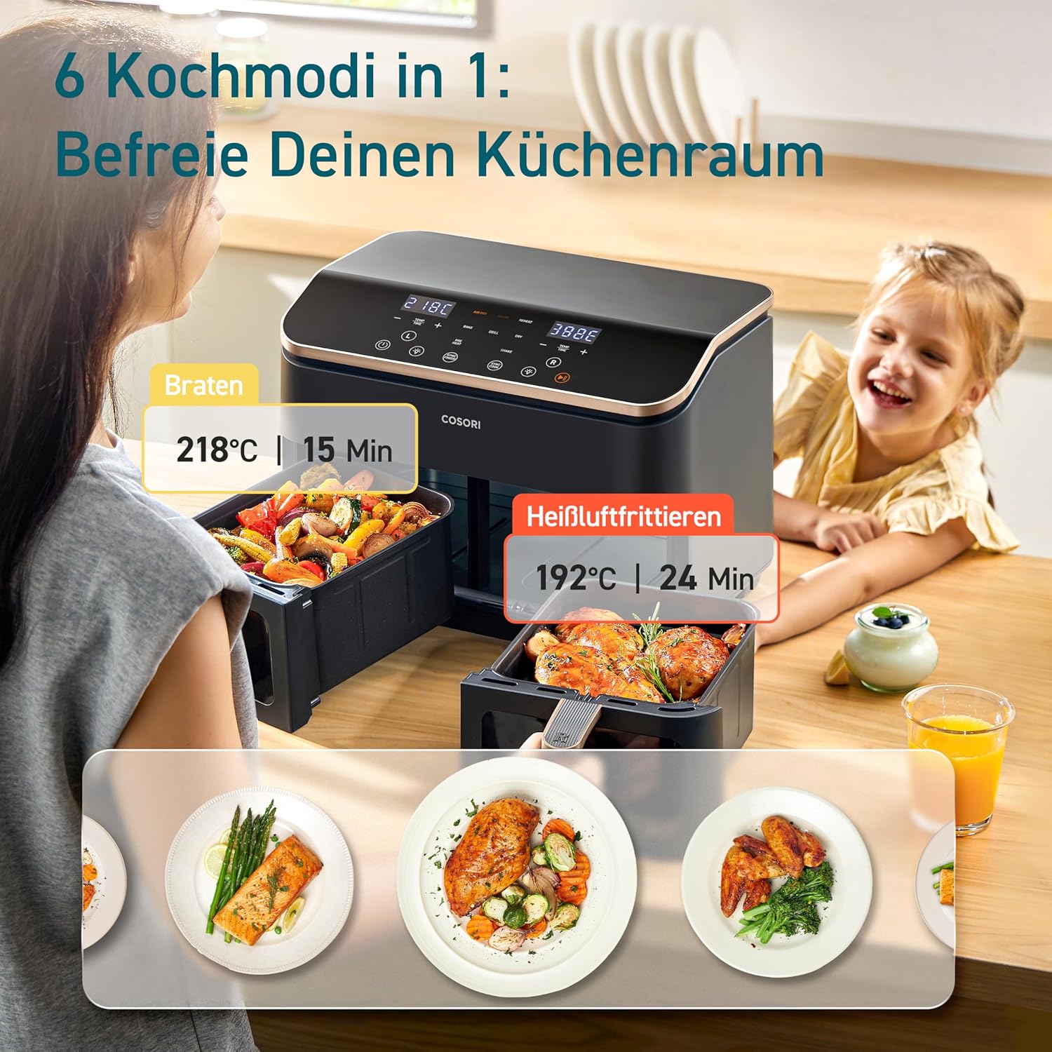 COSORI 2 Kammern 8,5 - Liter Heißluftfritteuse - Gold - COSORI DE