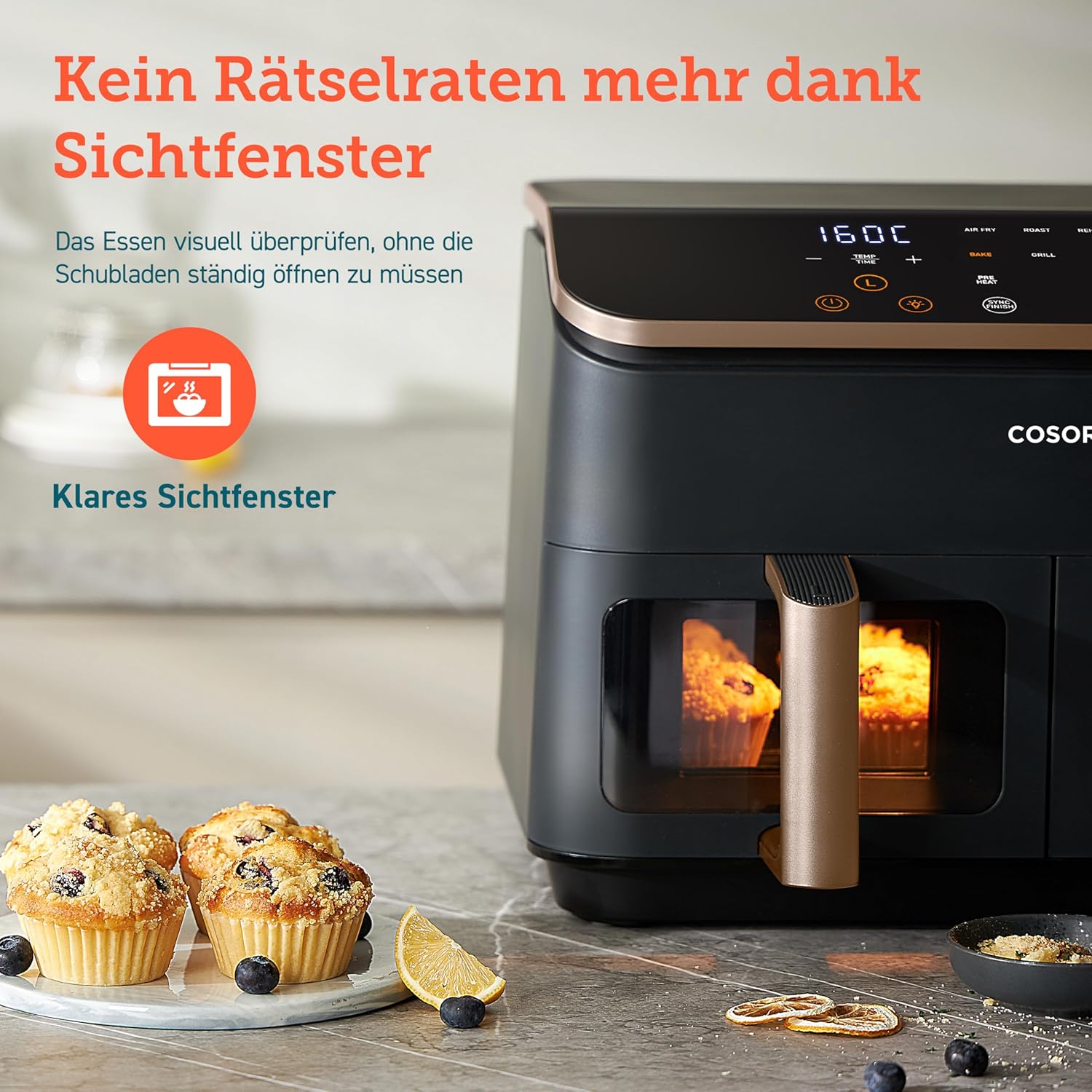 COSORI 2 Kammern 8,5 - Liter Heißluftfritteuse - Gold - COSORI DE