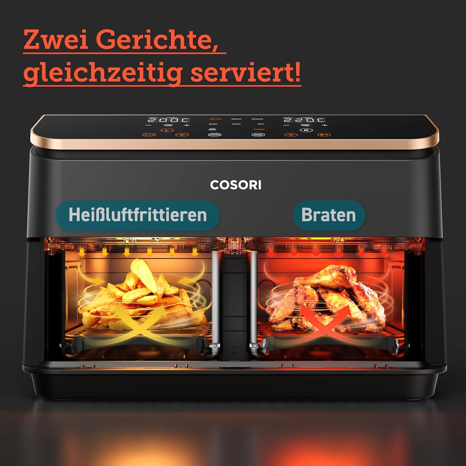COSORI 2 Kammern 8,5 - Liter Heißluftfritteuse - Gold - COSORI DE
