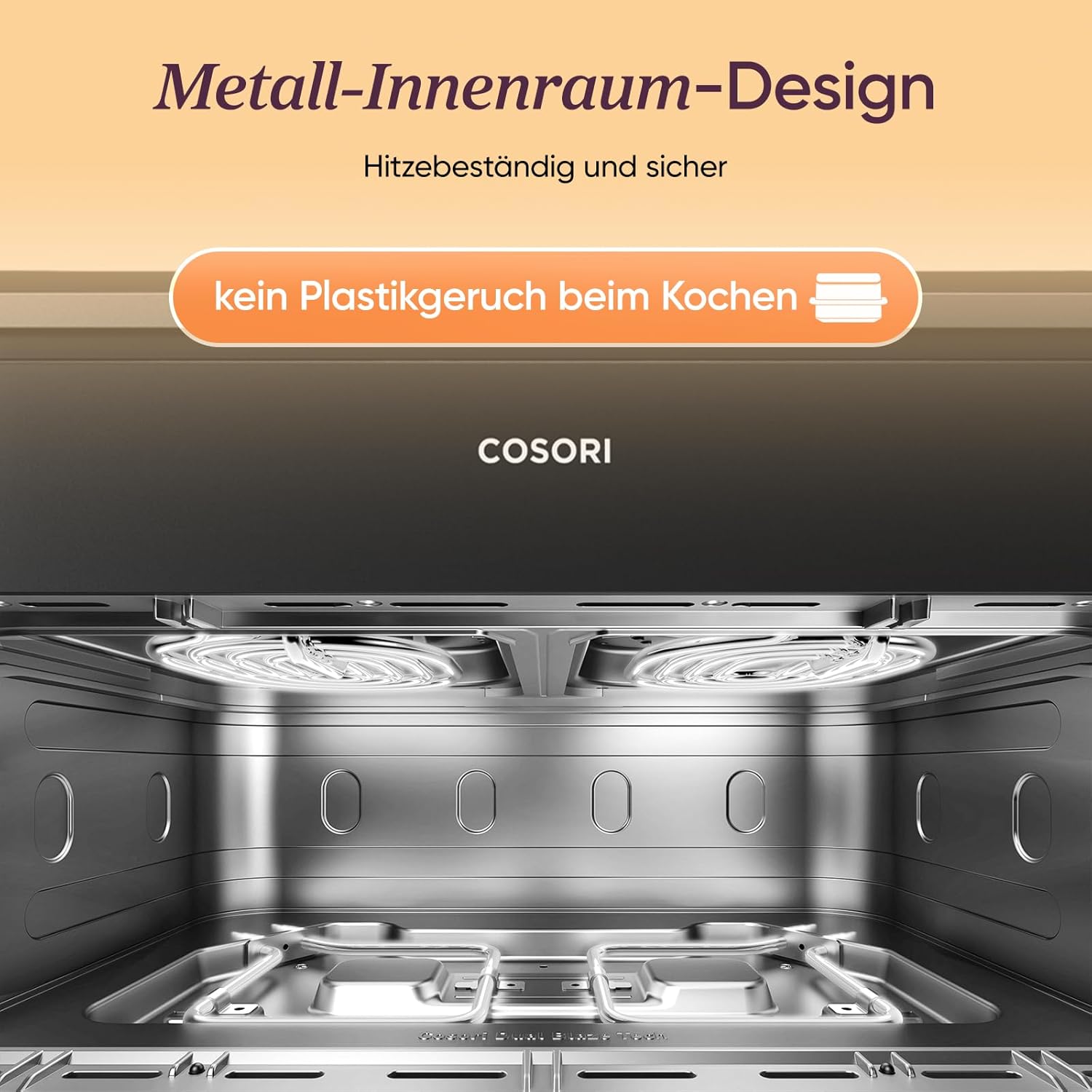 Robuster Metall-Innenraum der COSORI Twinfry Heißluftfritteuse für langlebiges und sicheres Kochen